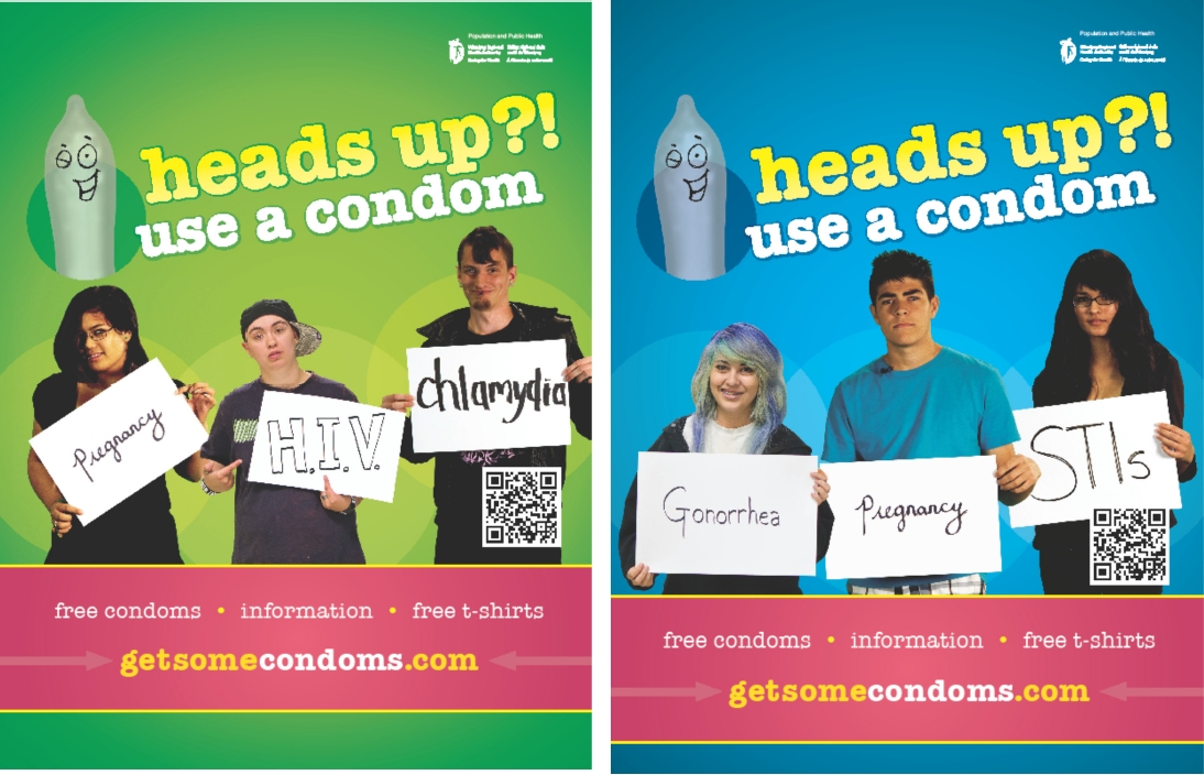 heads up?! and enjeu?! condom promotion campaign materials
